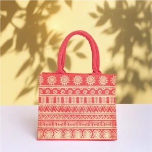 Aztec Print Jute Lunch Bag