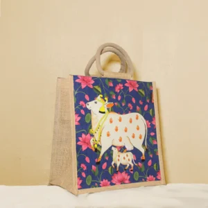 Home pichwai cow & calf shopping bag